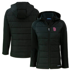 San Diego Padres Cutter & Buck Women's City Connect Evoke Hybrid Eco Softshell Recycled Full-Zip Hoodie Jacket | MLB Outlet