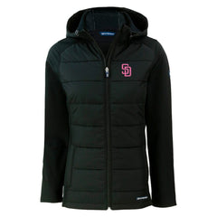 San Diego Padres Cutter & Buck Women's City Connect Evoke Hybrid Eco Softshell Recycled Full-Zip Hoodie Jacket | MLB Outlet