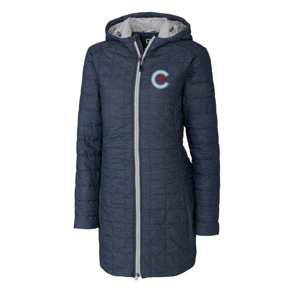 Chicago Cubs Cutter & Buck Women's City Connect Rainier PrimaLoft Eco Insulated Hooded Long Coat | MLB US