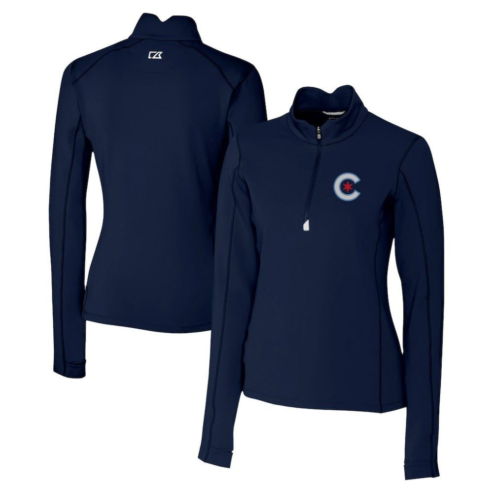 Chicago Cubs Cutter & Buck Women's City Connect Traverse Stretch Quarter-Zip Pullover Top | MLB New