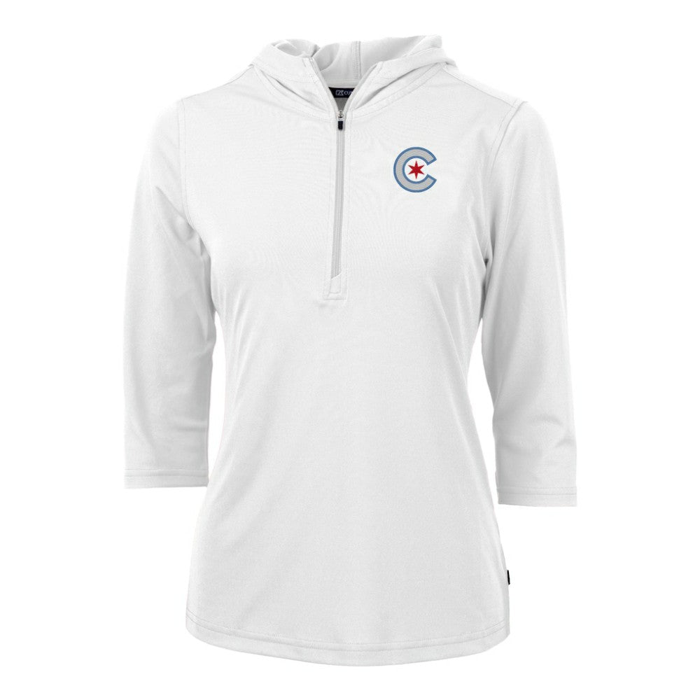 Chicago Cubs Cutter & Buck Women's City Connect Virtue Eco Pique Recycled Half-Zip Pullover Hoodie | MLB US