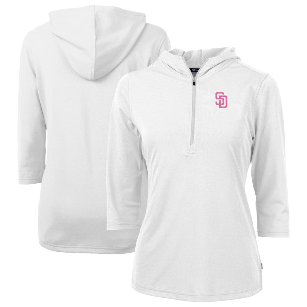 San Diego Padres Cutter & Buck Women's City Connect Virtue Eco Pique Recycled Half-Zip Pullover Hoodie | MLB Outlet