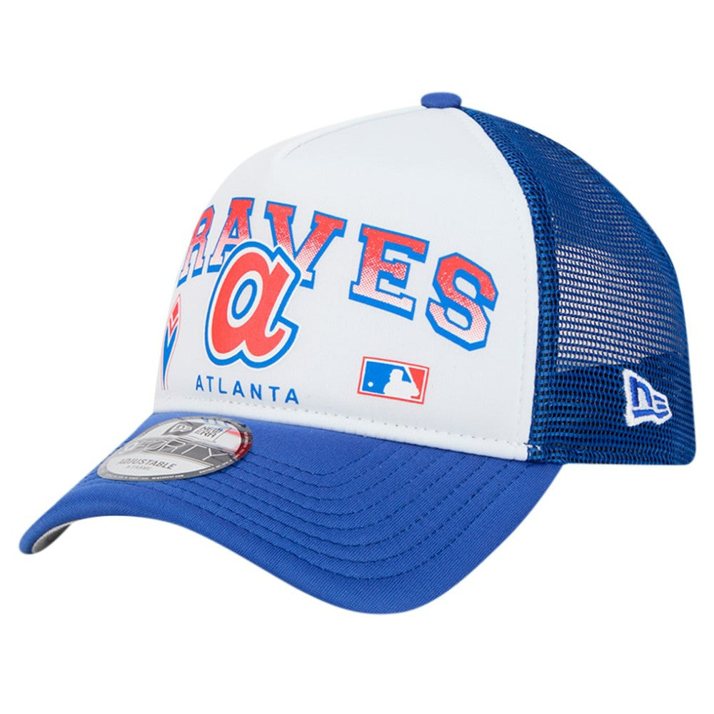 Atlanta Braves New Era Retro Wordmark 9FORTY A-Frame Trucker Adjustable Hat | MLB For sale