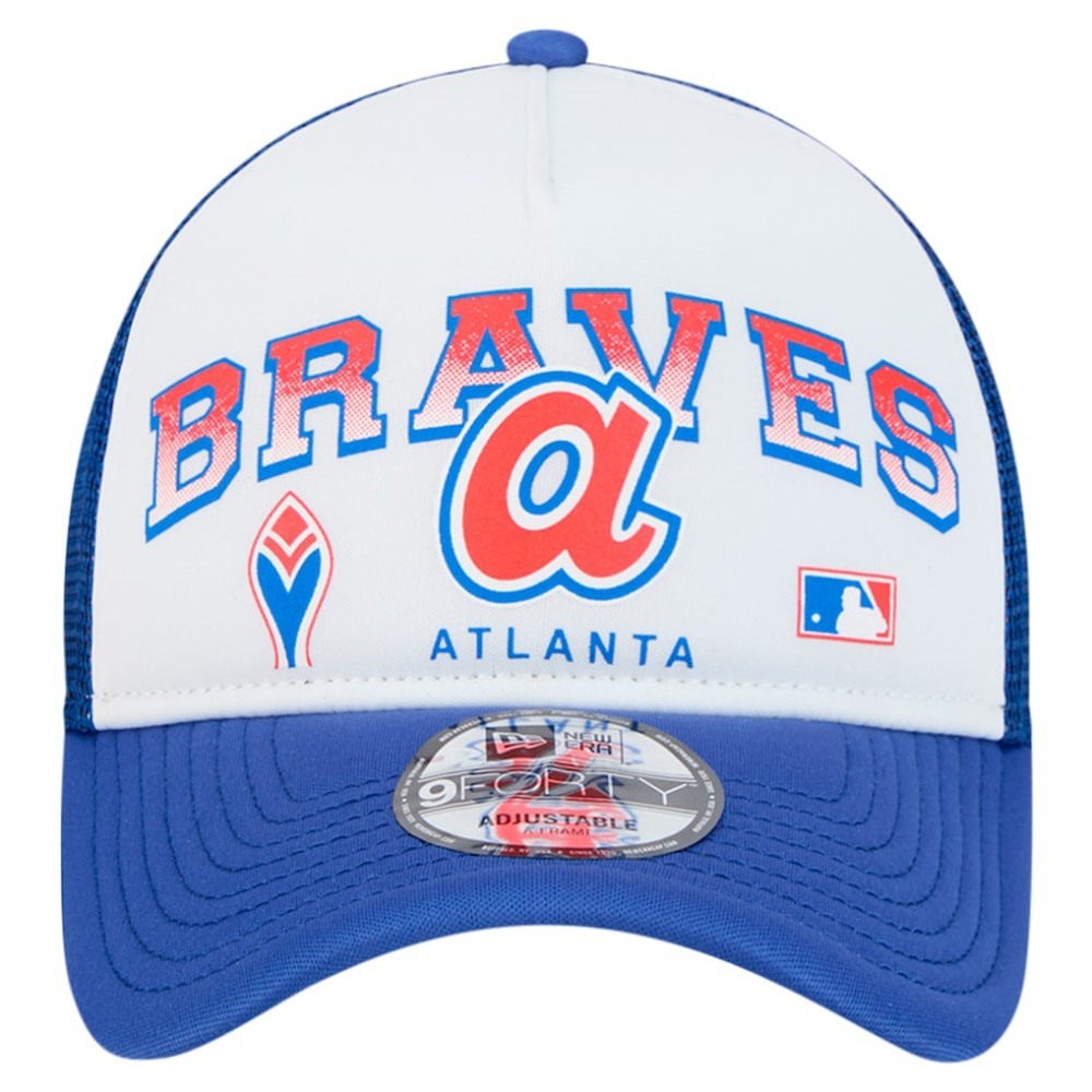 Atlanta Braves New Era Retro Wordmark 9FORTY A-Frame Trucker Adjustable Hat | MLB For sale
