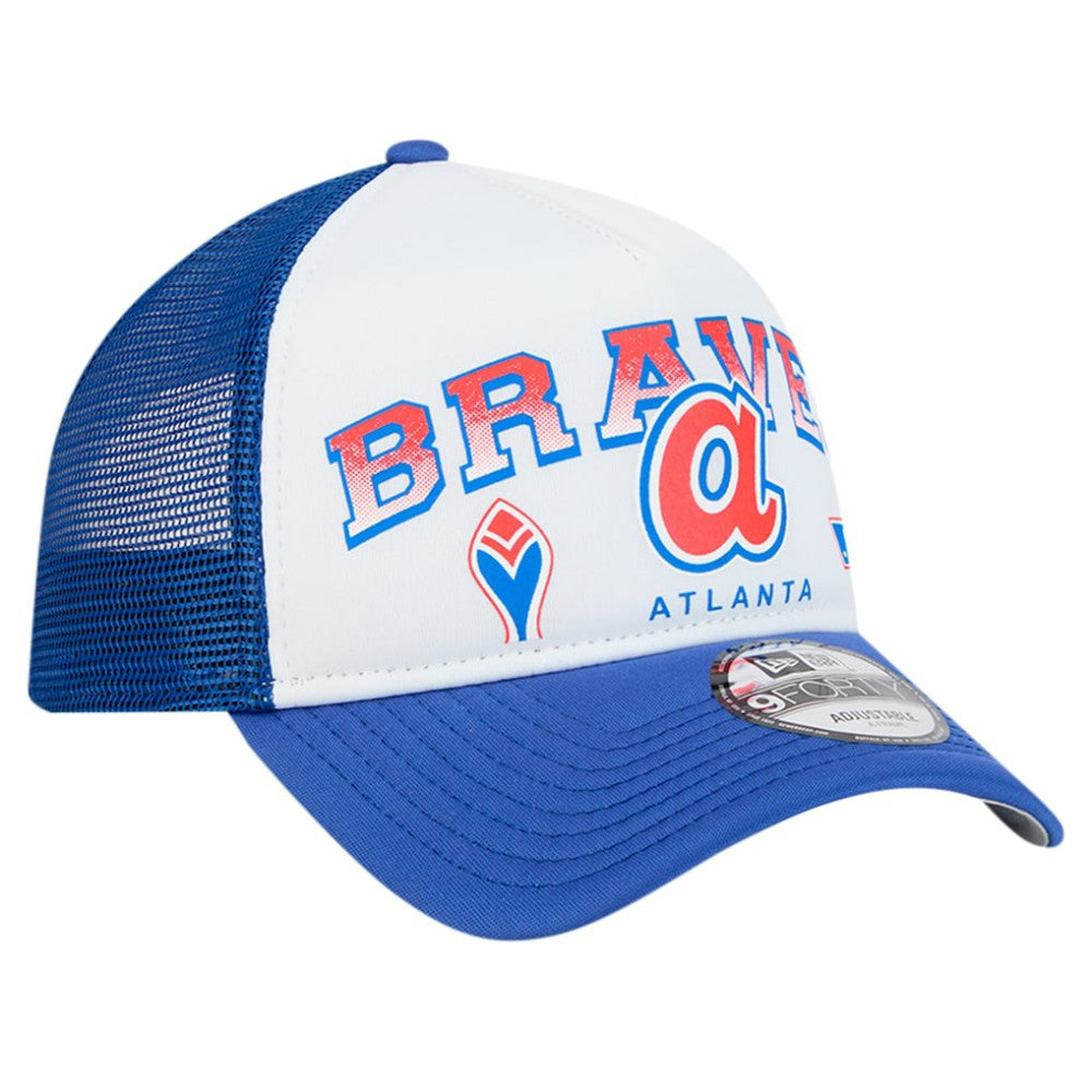 Atlanta Braves New Era Retro Wordmark 9FORTY A-Frame Trucker Adjustable Hat | MLB For sale