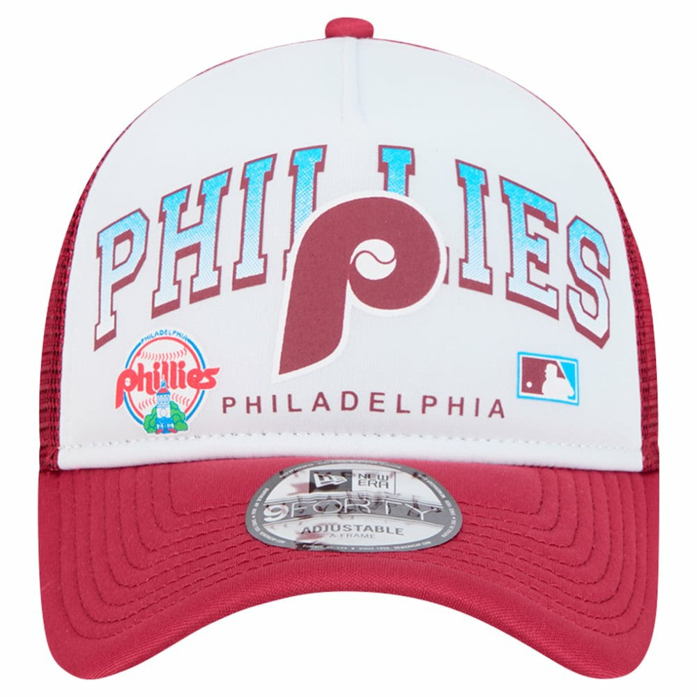 Philadelphia Phillies New Era Retro Wordmark 9FORTY A-Frame Trucker Adjustable Hat | MLB Sale