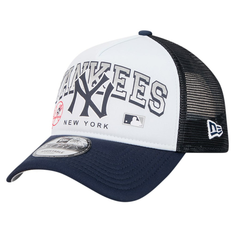 New York Yankees New Era Retro Wordmark 9FORTY A-Frame Trucker Adjustable Hat | MLB For sale