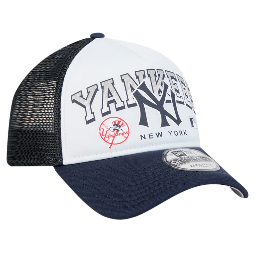 New York Yankees New Era Retro Wordmark 9FORTY A-Frame Trucker Adjustable Hat | MLB For sale