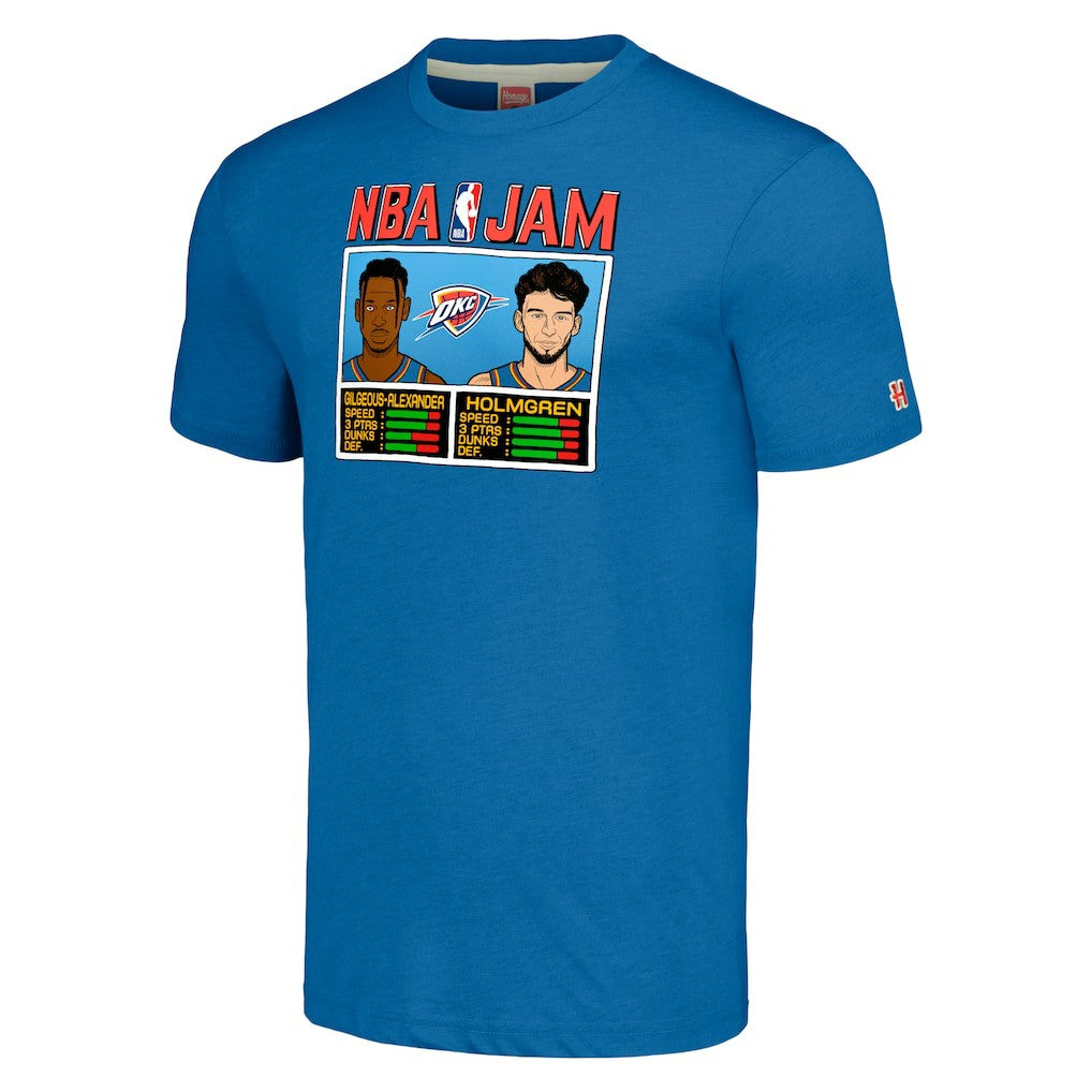Shai Gilgeous-Alexander & Chet Holmgren Oklahoma City Thunder Homage Unisex NBA Jam Tri-Blend T-Shirt On Sale