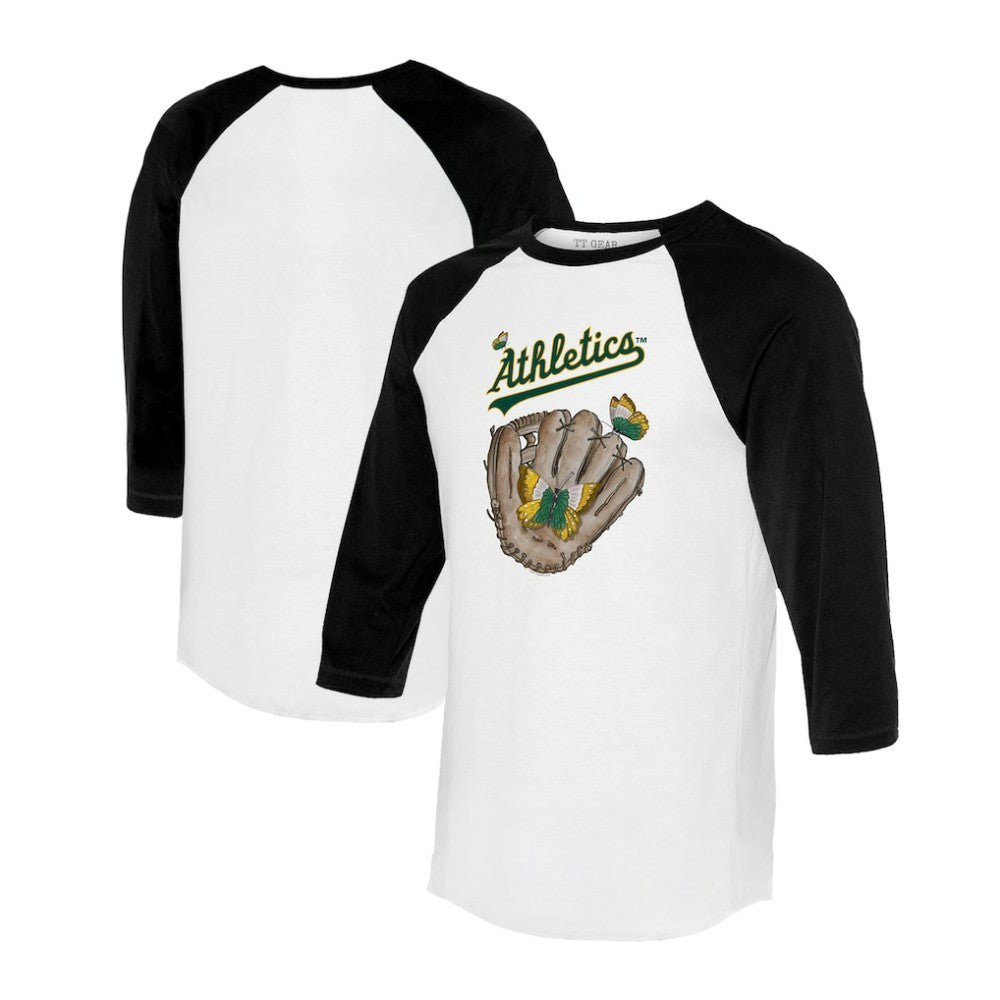 Athletics Tiny Turnip Unisex Butterfly Glove 3/4-Sleeve Raglan T-Shirt | MLB Near me