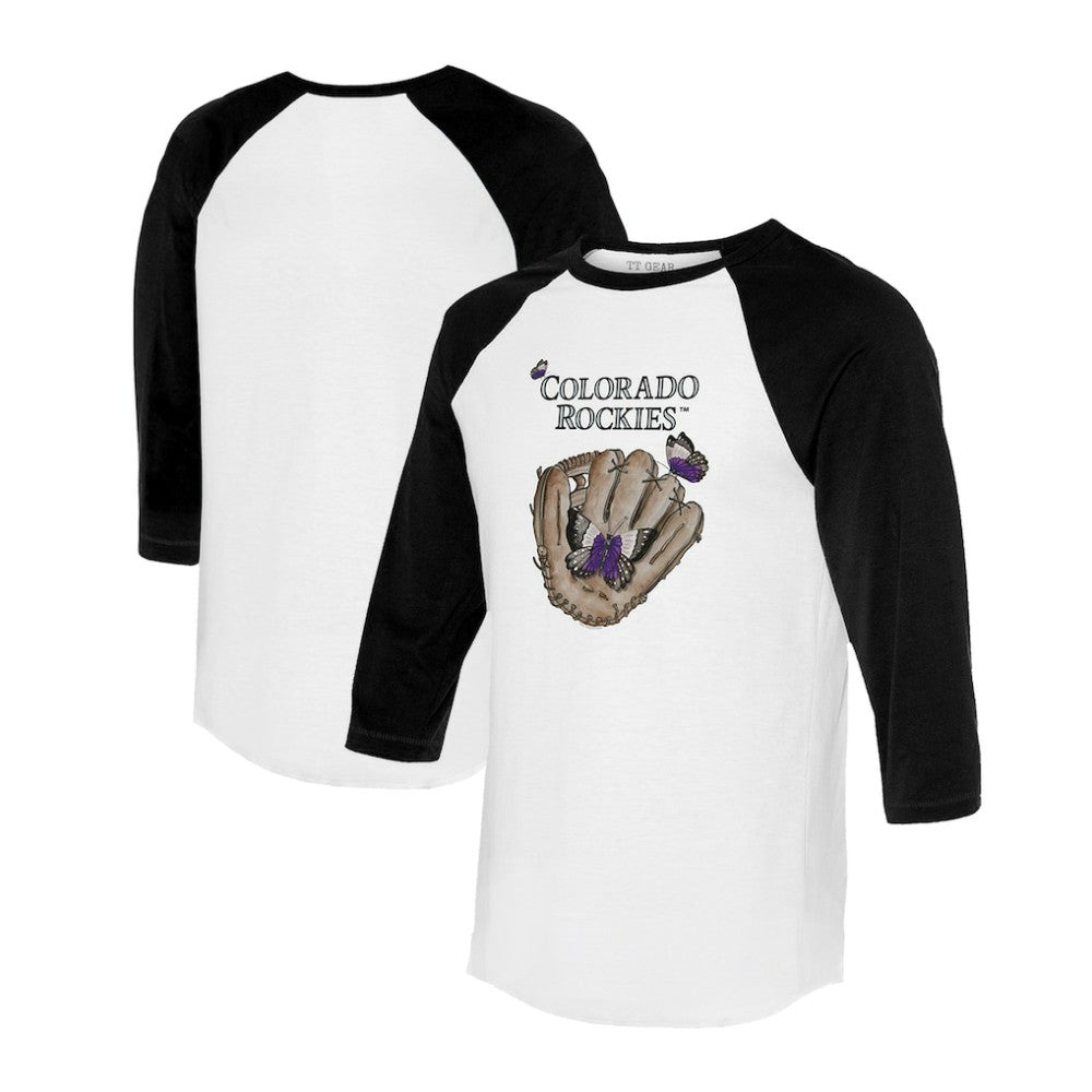 Colorado Rockies Tiny Turnip Unisex Butterfly Glove 3/4-Sleeve Raglan T-Shirt | MLB US