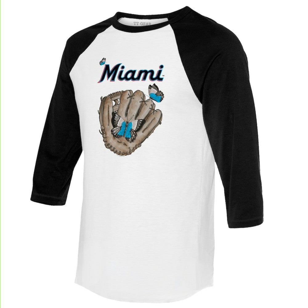 Miami Marlins Tiny Turnip Unisex Butterfly Glove 3/4-Sleeve Raglan T-Shirt | MLB Sale