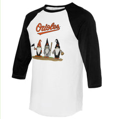 Baltimore Orioles Tiny Turnip Unisex Gnomes 3/4-Sleeve Raglan T-Shirt | MLB Sale