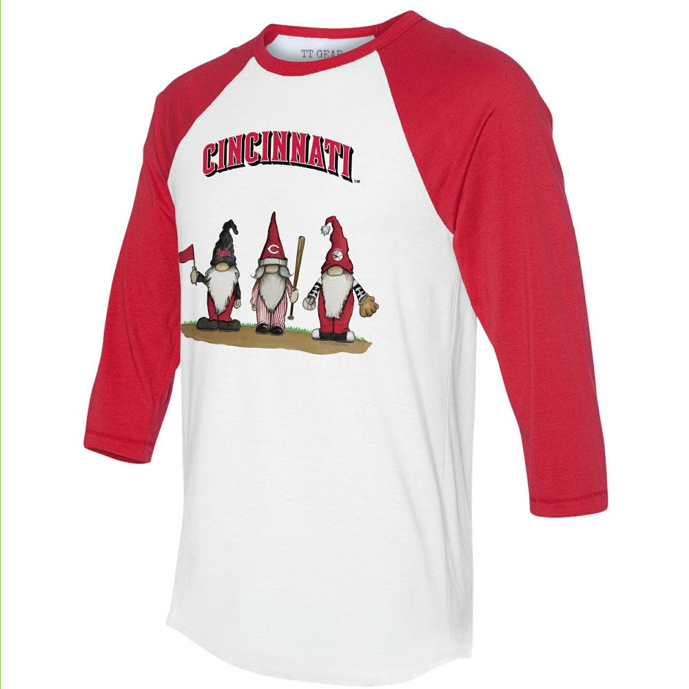 Cincinnati Reds Tiny Turnip Unisex Gnomes 3/4-Sleeve Raglan T-Shirt | MLB Discount