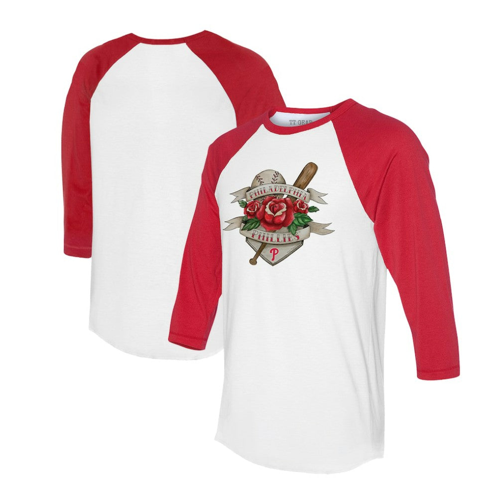 Philadelphia Phillies Tiny Turnip Unisex Tattoo Rose 3/4-Sleeve Raglan T-Shirt | MLB New