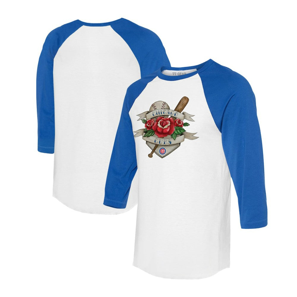 Chicago Cubs Tiny Turnip Unisex Tattoo Rose 3/4-Sleeve Raglan T-Shirt | MLB Discount
