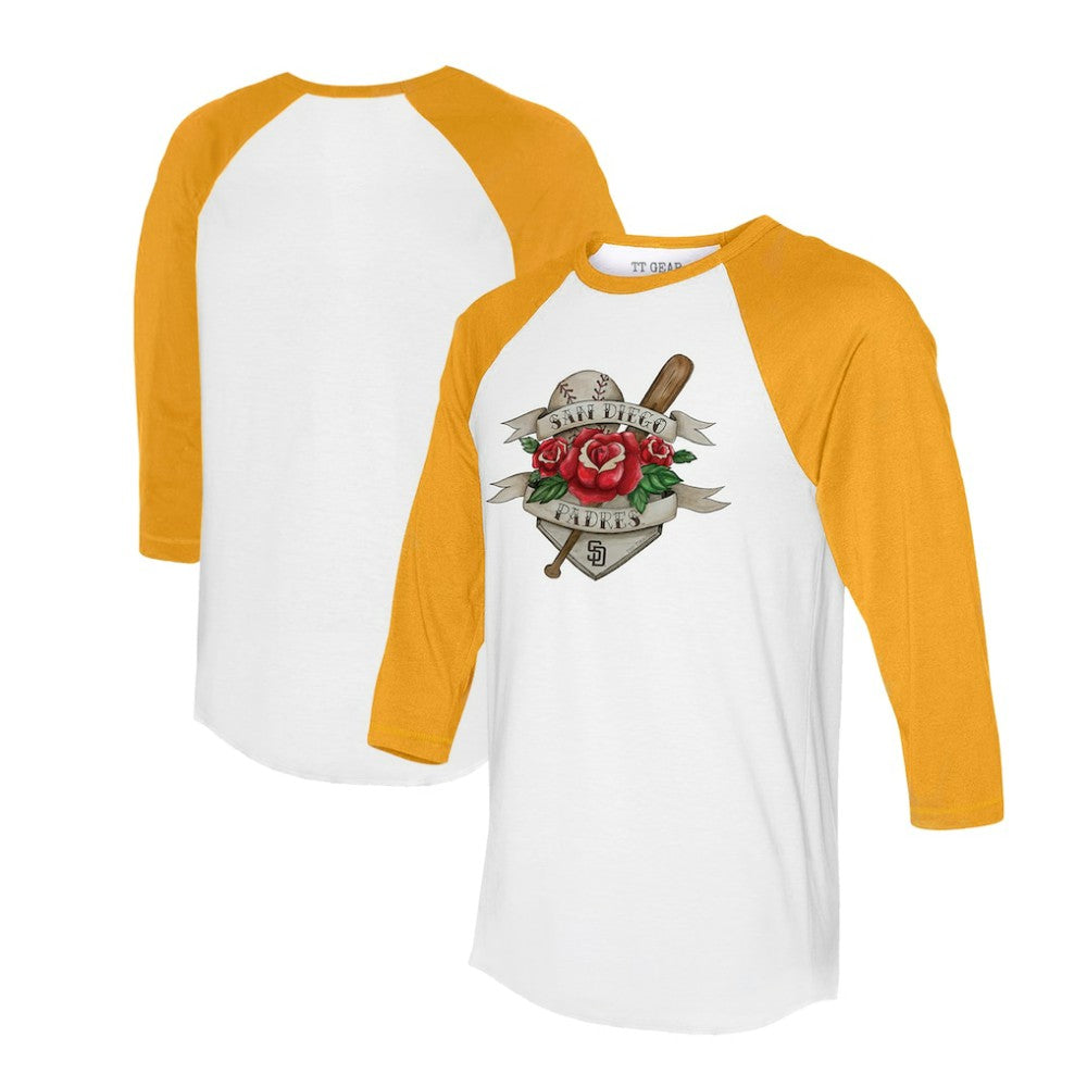San Diego Padres Tiny Turnip Unisex Tattoo Rose 3/4-Sleeve Raglan T-Shirt | MLB New