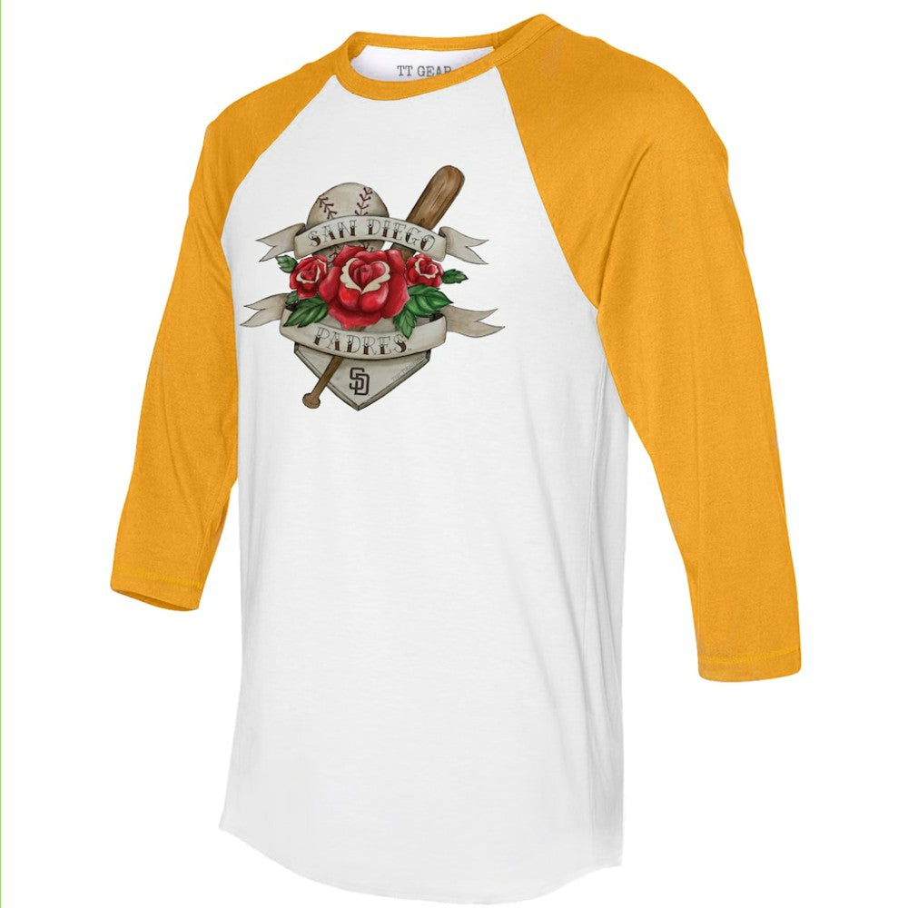 San Diego Padres Tiny Turnip Unisex Tattoo Rose 3/4-Sleeve Raglan T-Shirt | MLB New