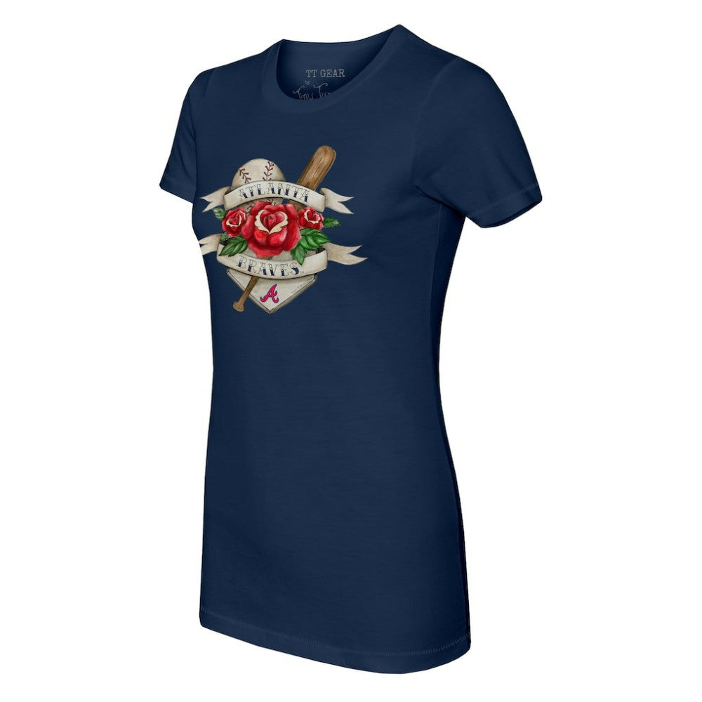Atlanta Braves Tiny Turnip Women's Tattoo Rose T-Shirt | MLB US