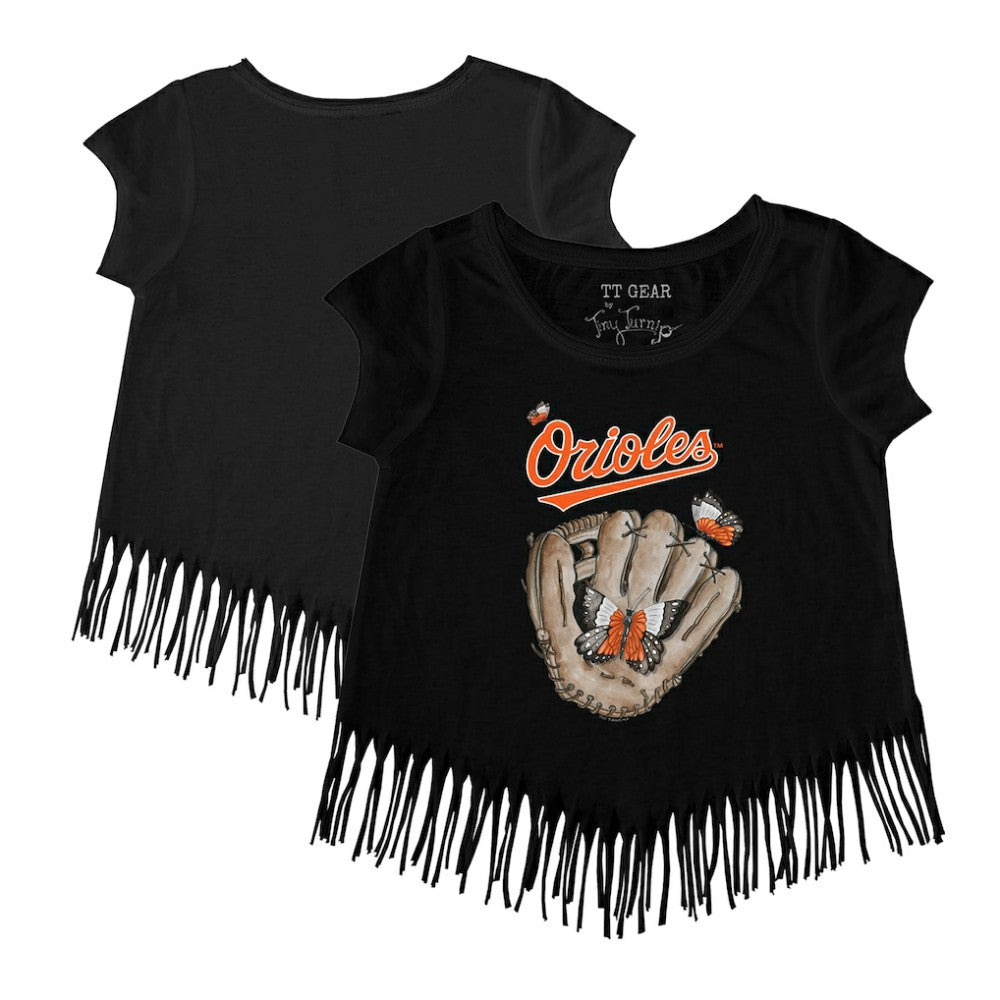 Baltimore Orioles Tiny Turnip Girls Youth Butterfly Glove Fringe T-Shirt | MLB US