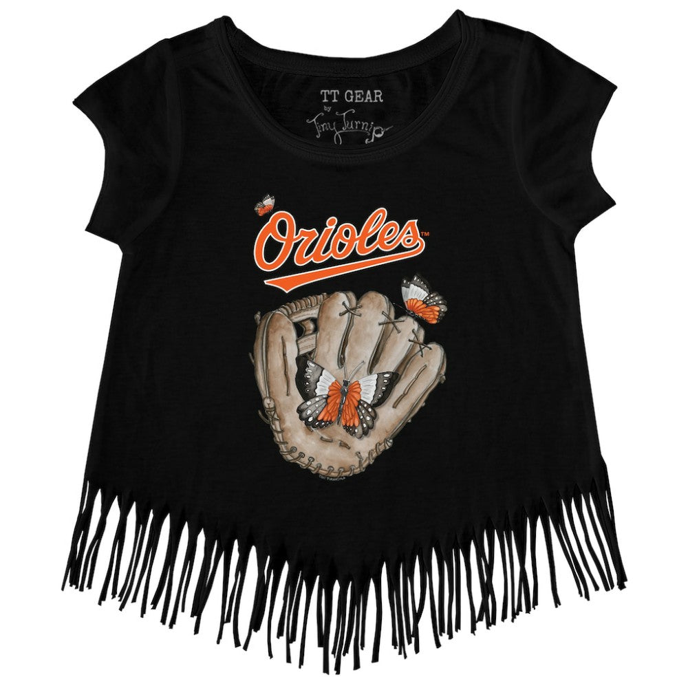Baltimore Orioles Tiny Turnip Girls Youth Butterfly Glove Fringe T-Shirt | MLB US