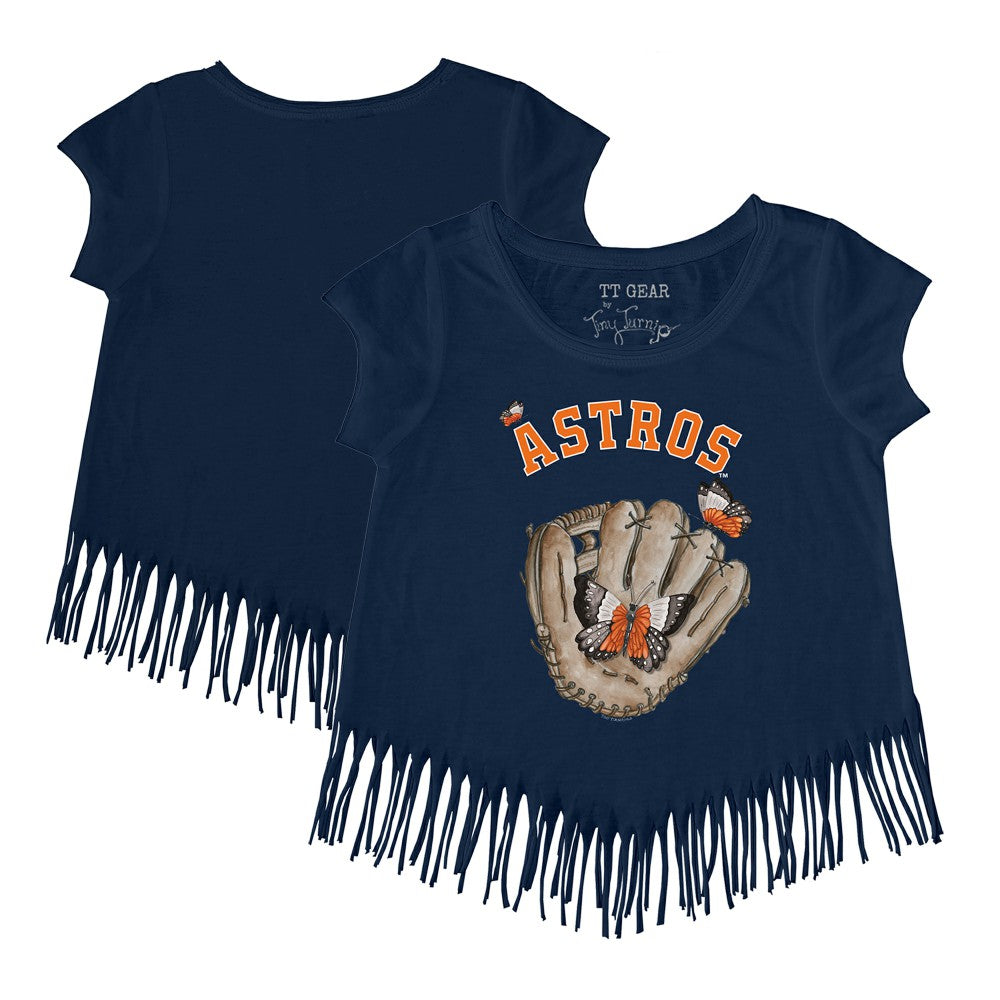 Houston Astros Tiny Turnip Girls Youth Butterfly Glove Fringe T-Shirt | MLB Sale