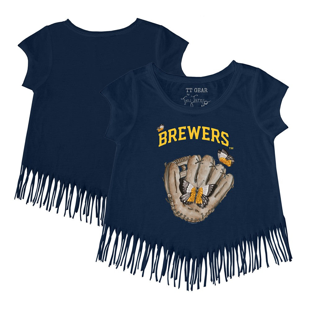 Milwaukee Brewers Tiny Turnip Girls Youth Butterfly Glove Fringe T-Shirt | MLB Shop