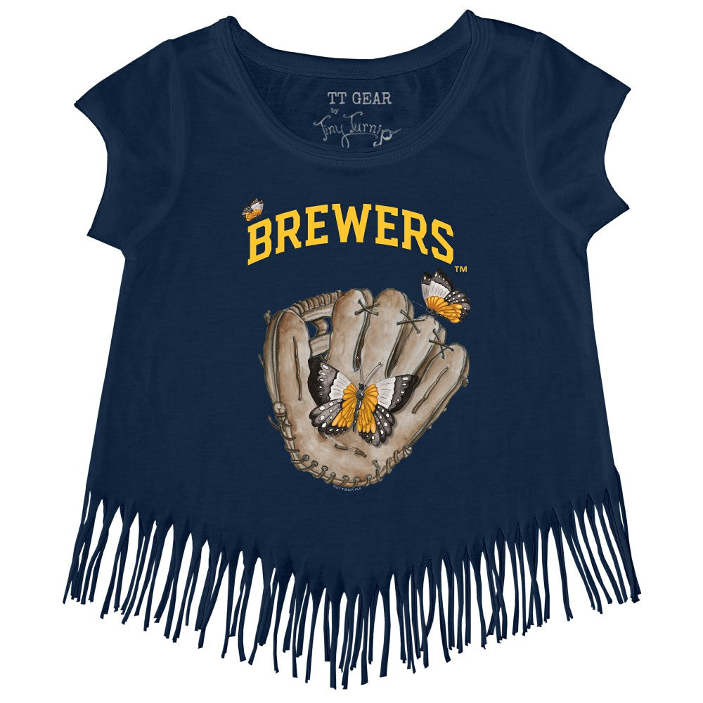 Milwaukee Brewers Tiny Turnip Girls Youth Butterfly Glove Fringe T-Shirt | MLB Shop