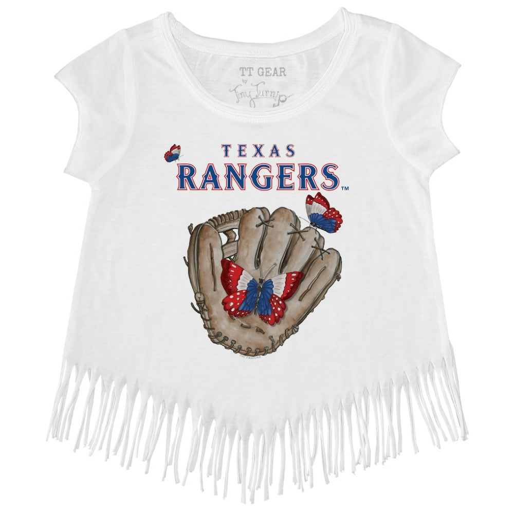 Texas Rangers Tiny Turnip Girls Youth Butterfly Glove Fringe T-Shirt | MLB For sale