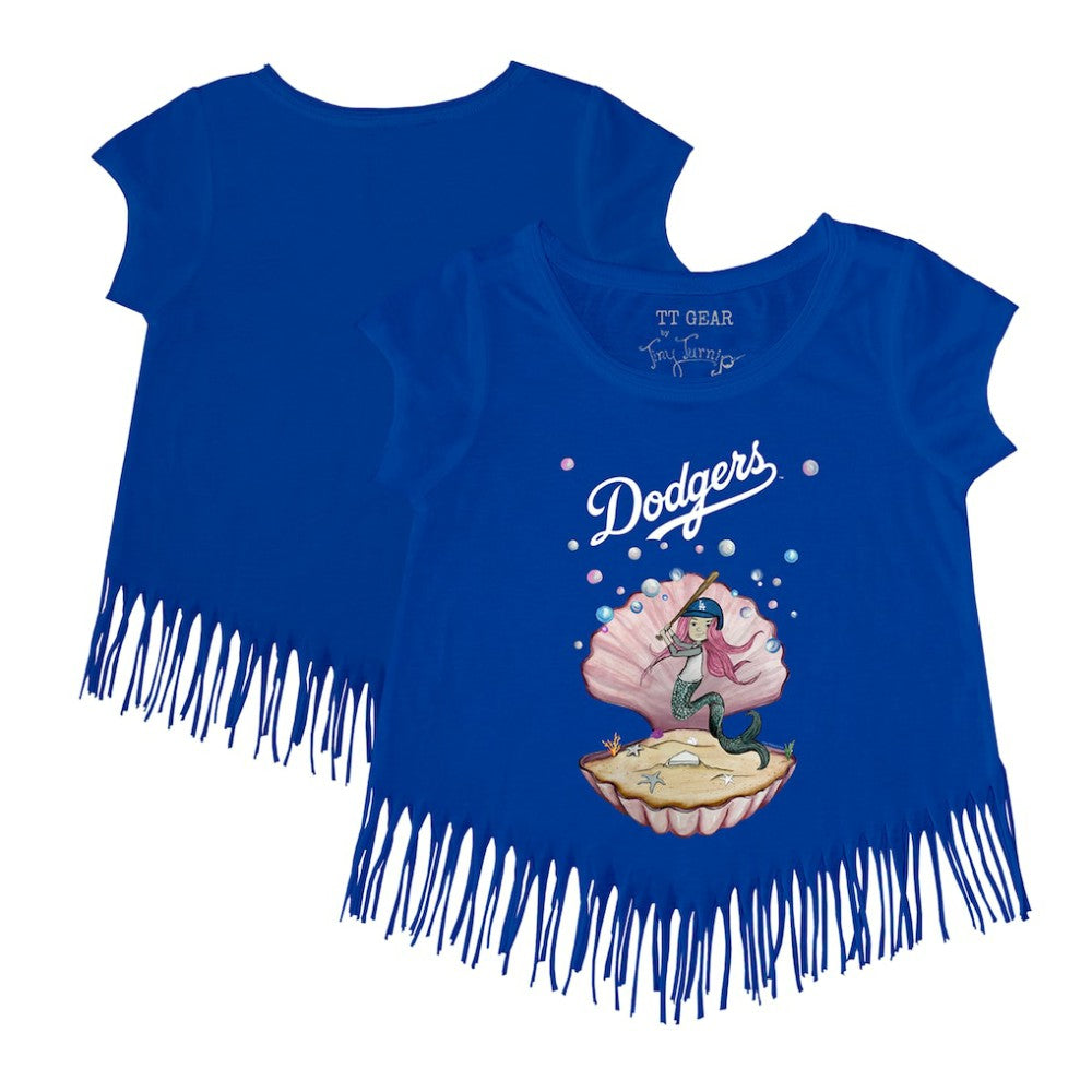 Los Angeles Dodgers Tiny Turnip Girls Youth Mermaid Fringe T-Shirt | MLB New