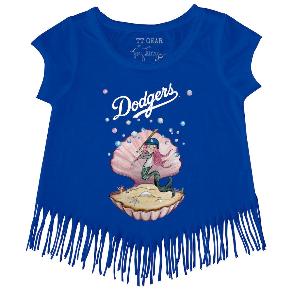 Los Angeles Dodgers Tiny Turnip Girls Youth Mermaid Fringe T-Shirt | MLB New