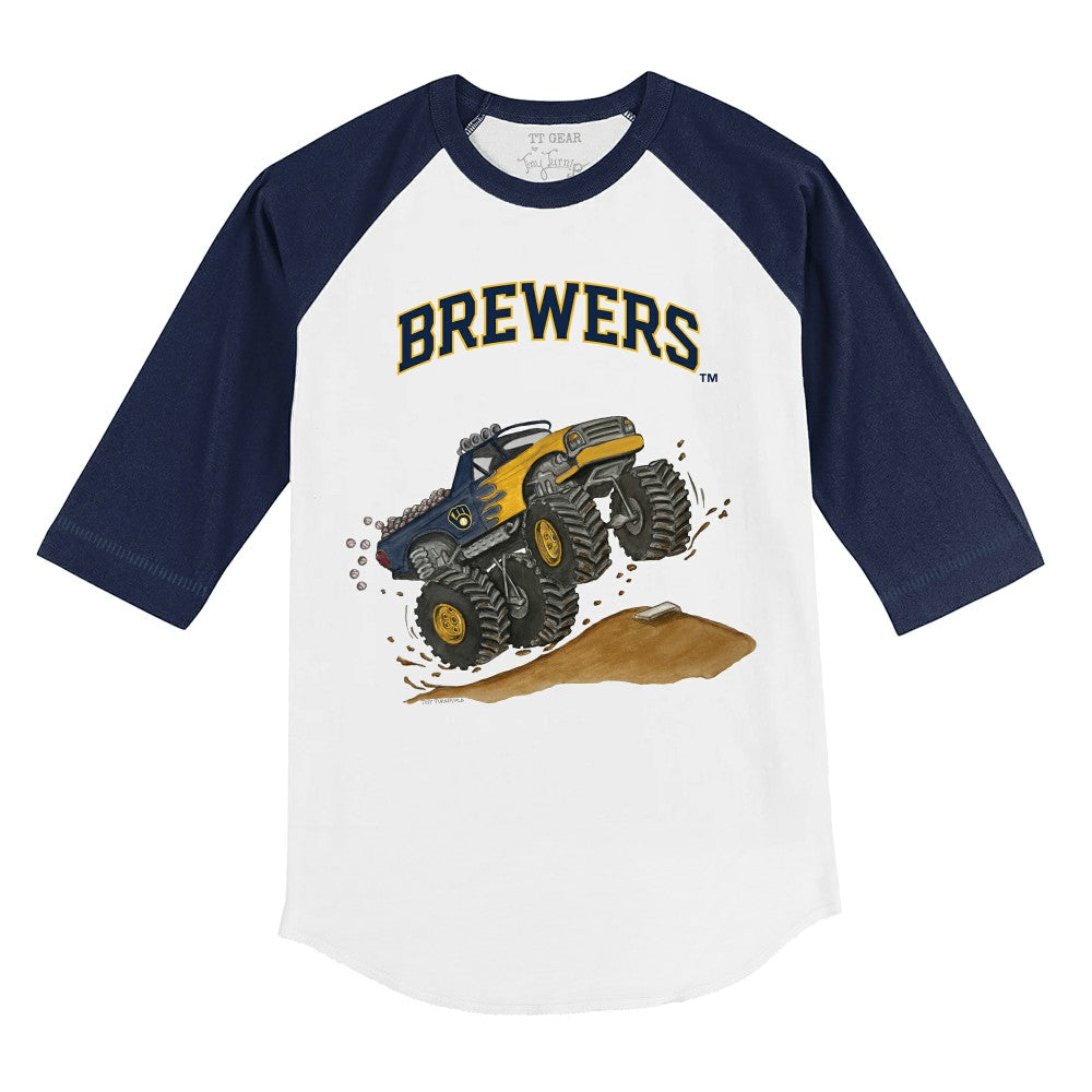 Milwaukee Brewers Tiny Turnip Youth Monster Truck 3/4-Sleeve Raglan T-Shirt | MLB Outlet
