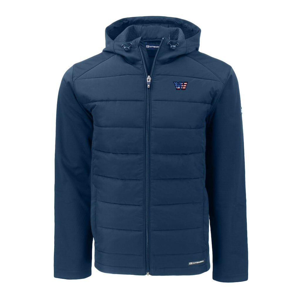 Washington Commanders  Cutter & Buck Big & Tall Americana Evoke Hybrid Eco Softshell Recycled Full-Zip Hooded Jacket