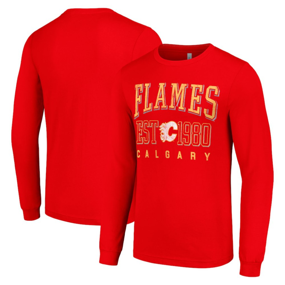 Calgary Flames Starter Retro Graphic Long Sleeve Crew T-Shirt On Sale