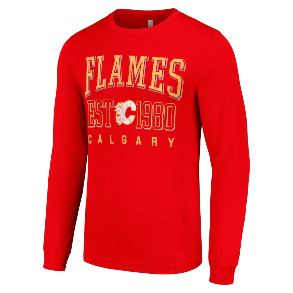 Calgary Flames Starter Retro Graphic Long Sleeve Crew T-Shirt On Sale