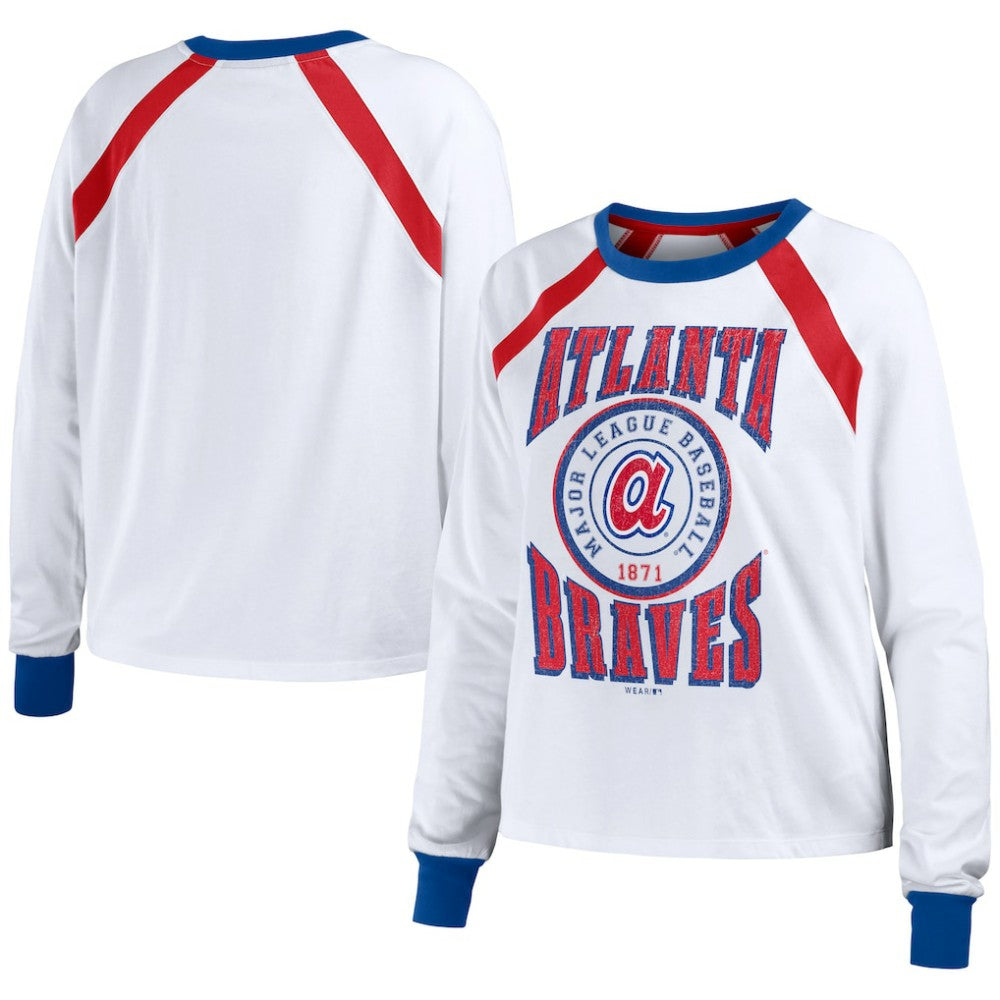 Atlanta Braves WEAR by Erin Andrews Women's Raglan Long Sleeve T-Shirt | MLB Outlet