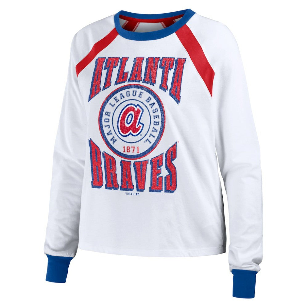Atlanta Braves WEAR by Erin Andrews Women's Raglan Long Sleeve T-Shirt | MLB Outlet