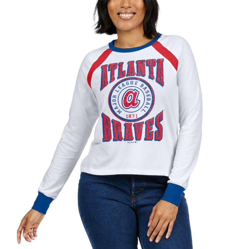 Atlanta Braves WEAR by Erin Andrews Women's Raglan Long Sleeve T-Shirt | MLB Outlet
