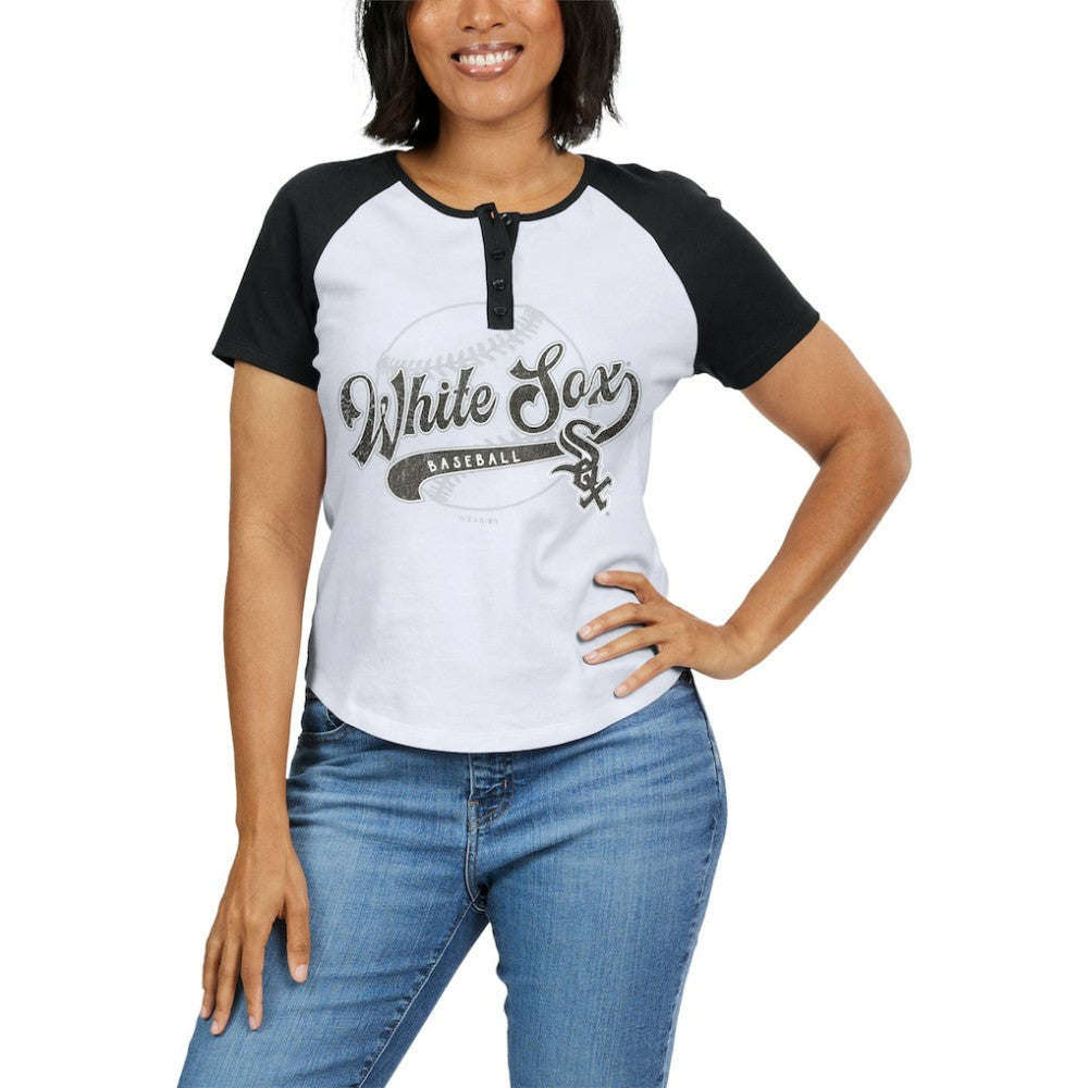 Chicago White Sox WEAR by Erin Andrews Women's Fitted Henley Raglan T-Shirt | MLB Near me