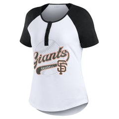 San Francisco Giants WEAR by Erin Andrews Women's Fitted Henley Raglan T-Shirt | MLB On Sale