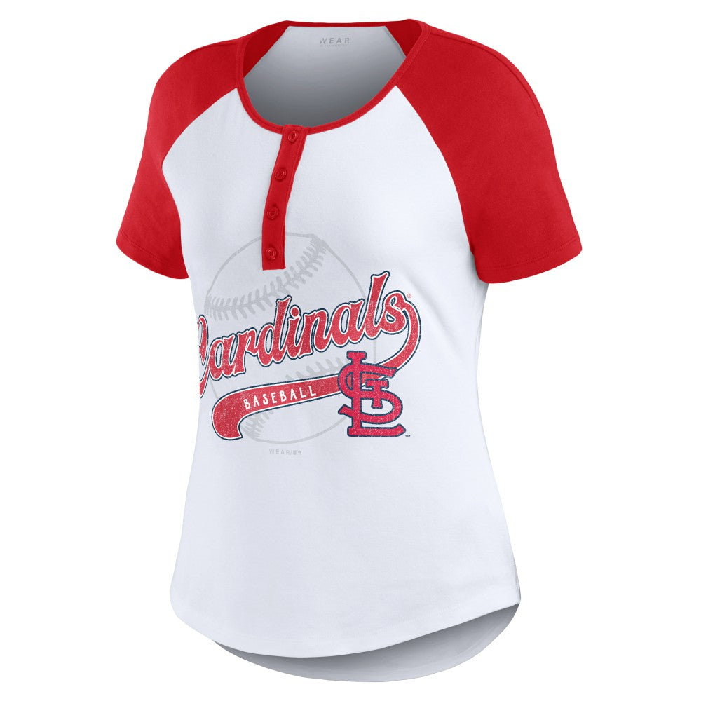 St. Louis Cardinals WEAR by Erin Andrews Women's Fitted Henley Raglan T-Shirt | MLB Online