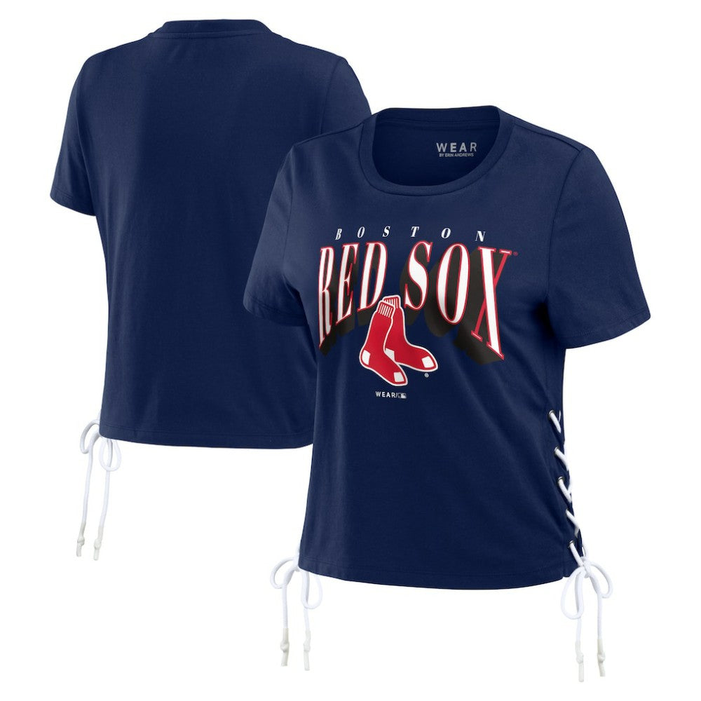 Boston Red Sox WEAR by Erin Andrews Women's Side Lace-Up Cropped T-Shirt | MLB On Sale