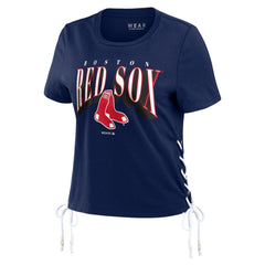 Boston Red Sox WEAR by Erin Andrews Women's Side Lace-Up Cropped T-Shirt | MLB On Sale