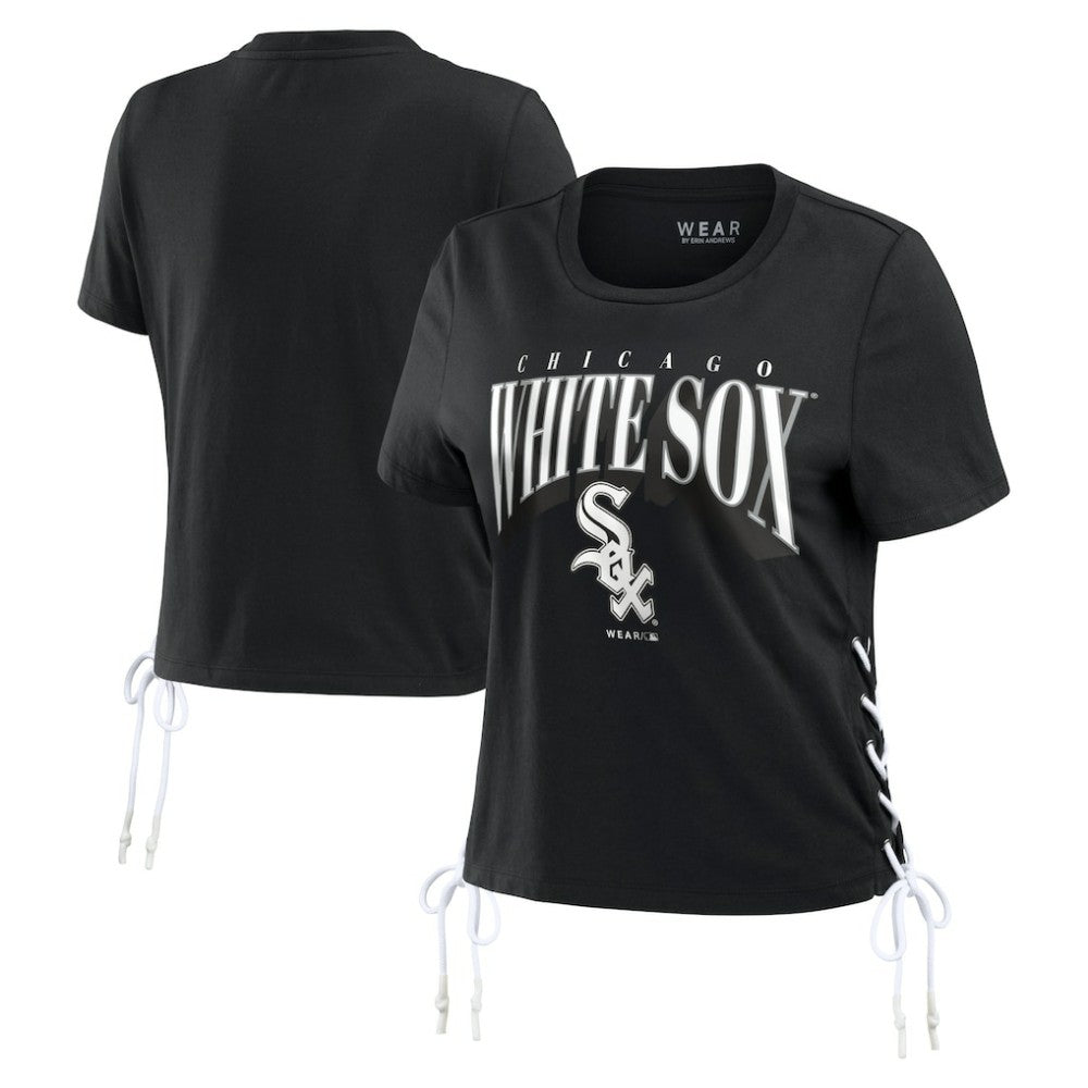 Chicago White Sox WEAR by Erin Andrews Women's Side Lace-Up Cropped T-Shirt | MLB Discount