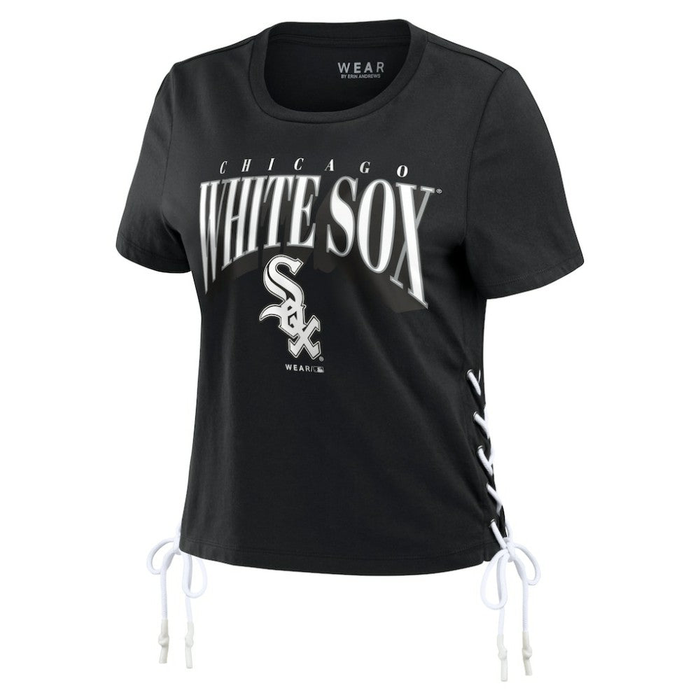 Chicago White Sox WEAR by Erin Andrews Women's Side Lace-Up Cropped T-Shirt | MLB Discount