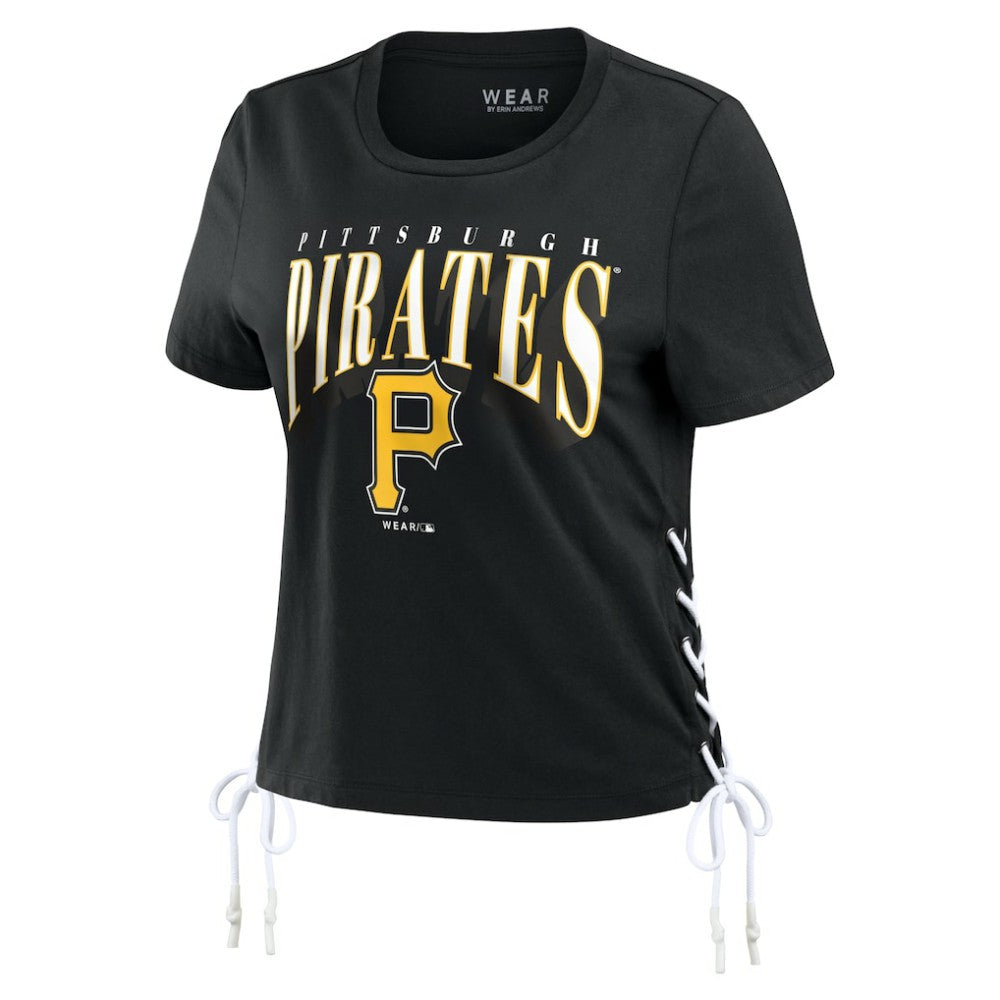 Pittsburgh Pirates WEAR by Erin Andrews Women's Side Lace-Up Cropped T-Shirt | MLB New