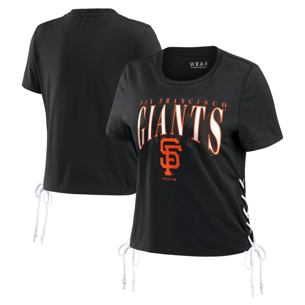 San Francisco Giants WEAR by Erin Andrews Women's Side Lace-Up Cropped T-Shirt | MLB Outlet