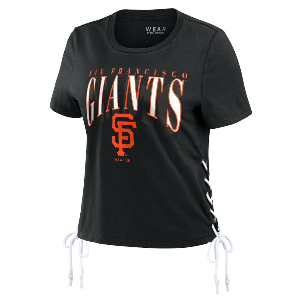 San Francisco Giants WEAR by Erin Andrews Women's Side Lace-Up Cropped T-Shirt | MLB Outlet