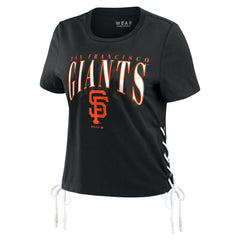 San Francisco Giants WEAR by Erin Andrews Women's Side Lace-Up Cropped T-Shirt | MLB Outlet