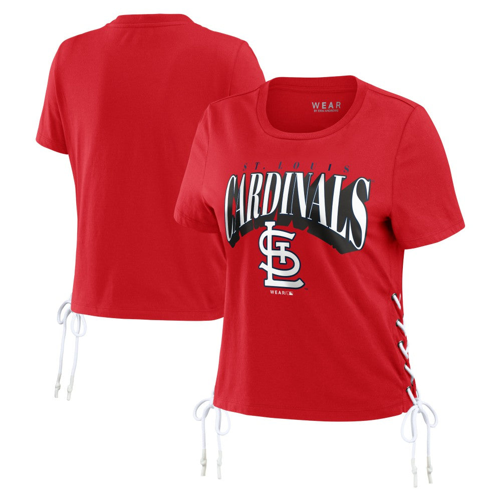 St. Louis Cardinals WEAR by Erin Andrews Women's Side Lace-Up Cropped T-Shirt | MLB Discount